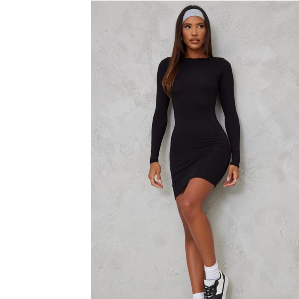 NWT Pretty little thing basic black ribbed long sleeve dress 6